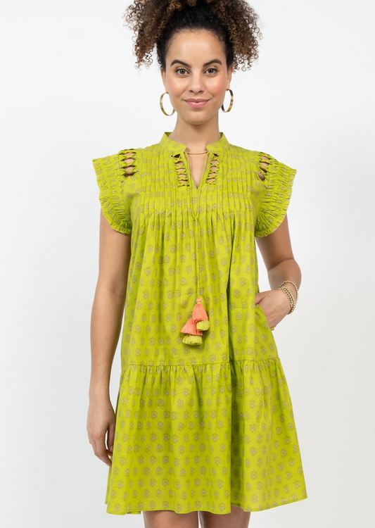 Lattice Trim Dress Lime