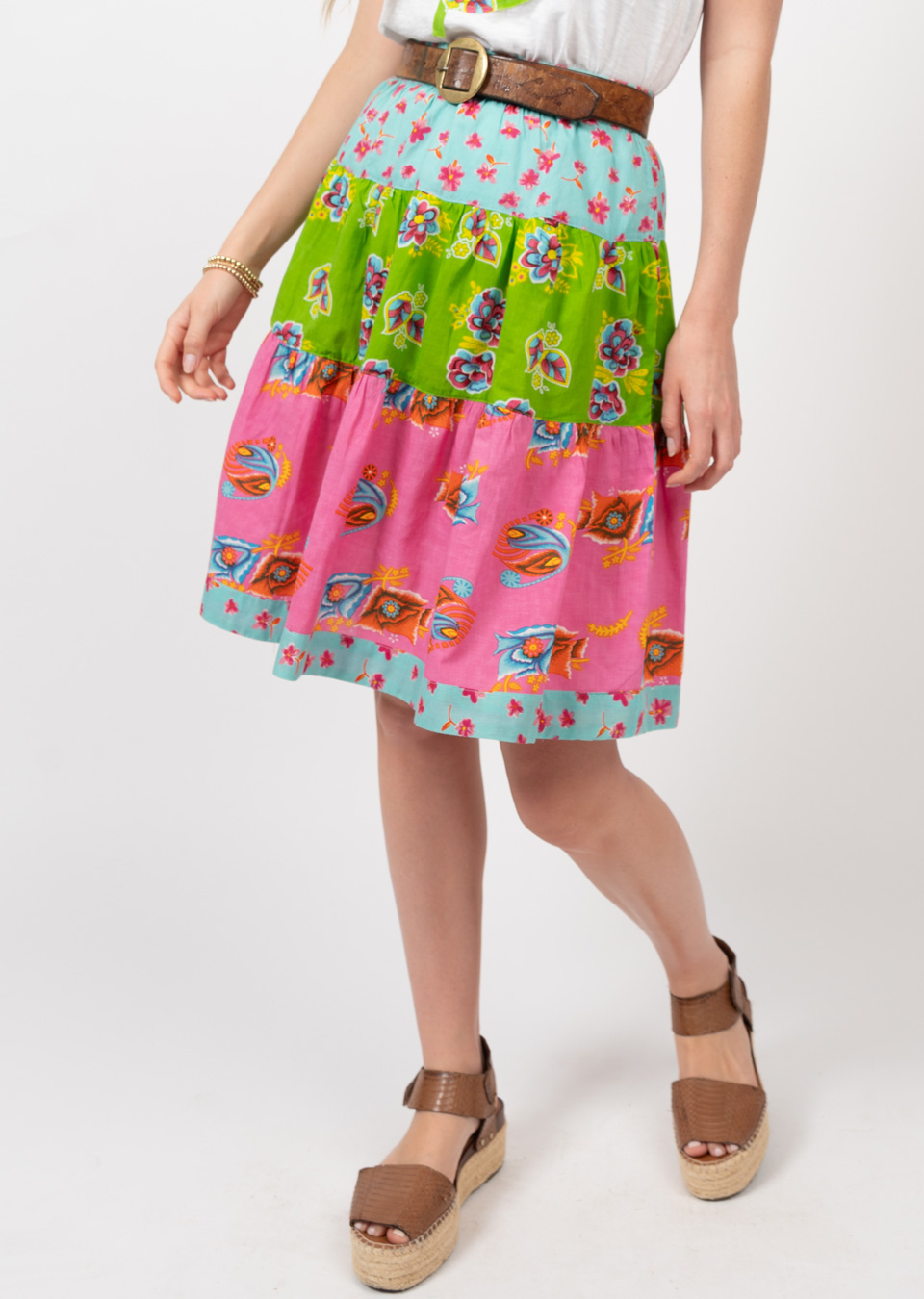 Tri Print Tiered Skirt