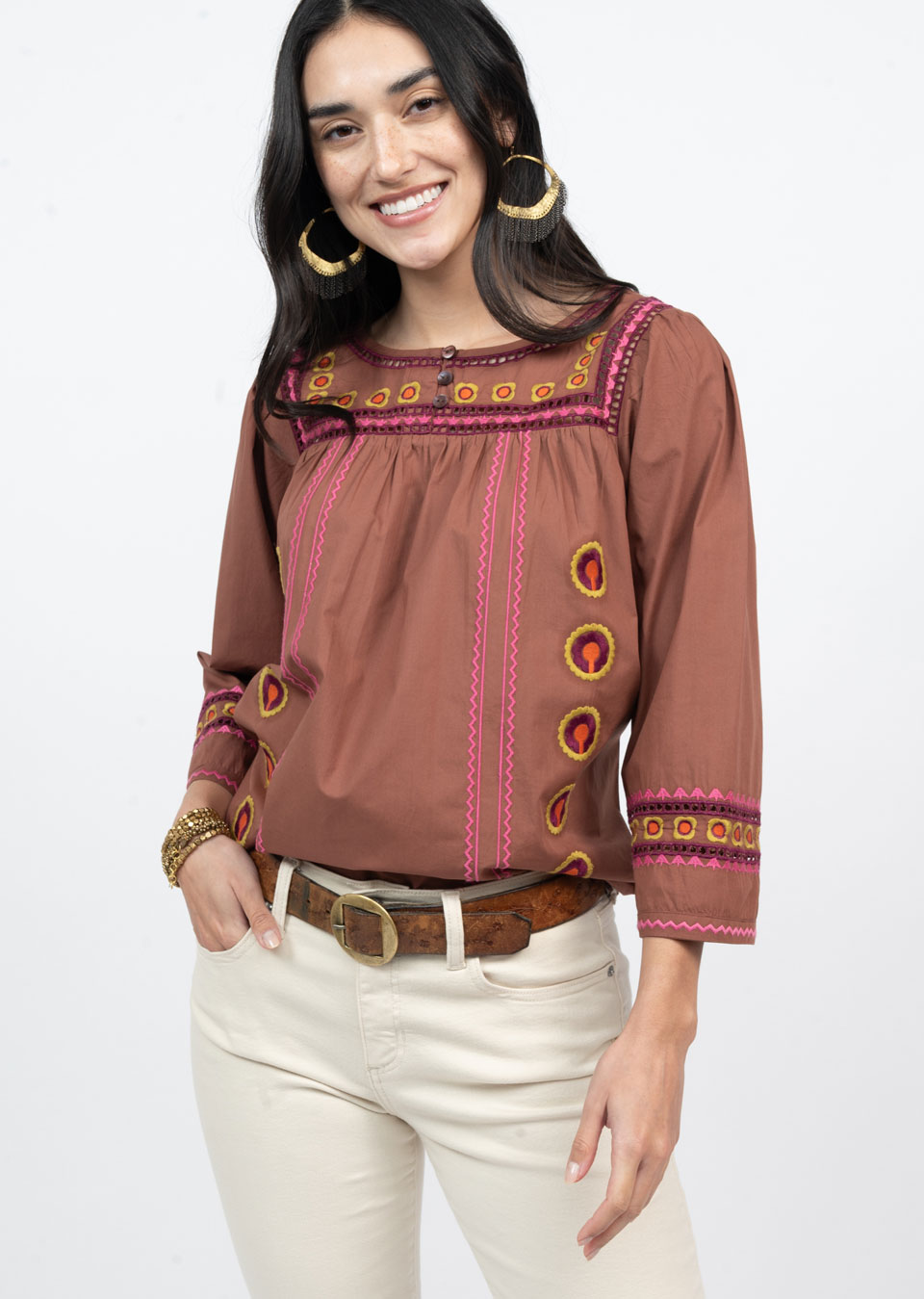 Petals and Pearls Top Brown