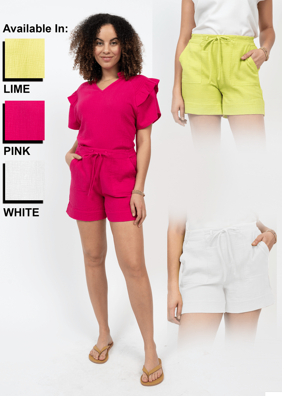 Drawstring Gauze Shorts Pink